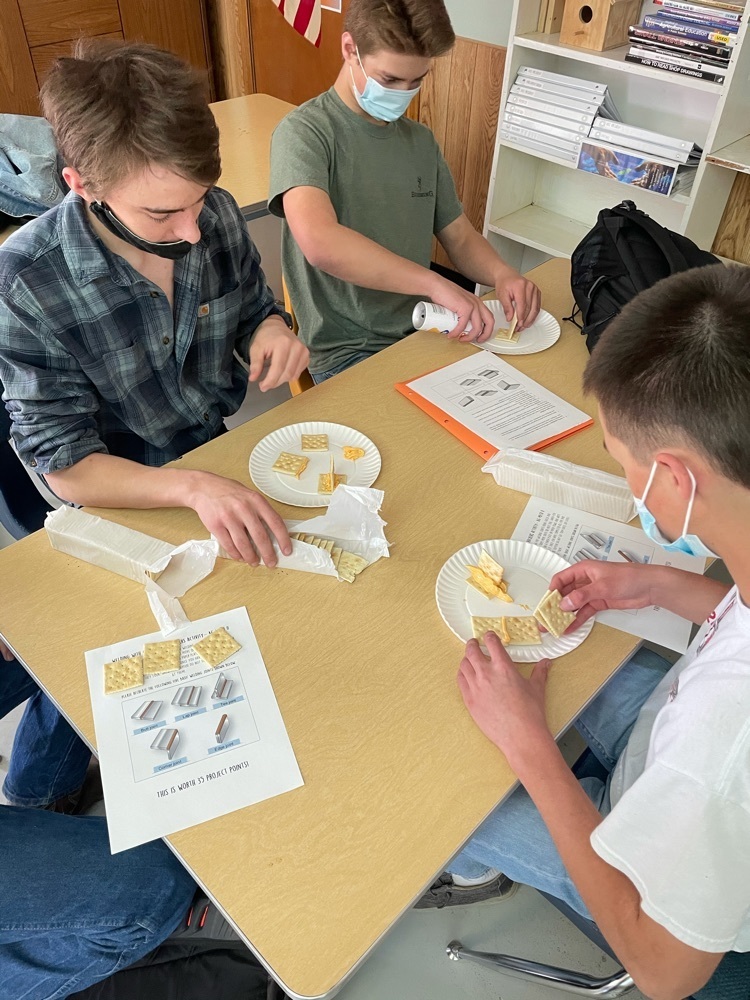 Practicing welding joints using cheese and crackers in Ag Mech!